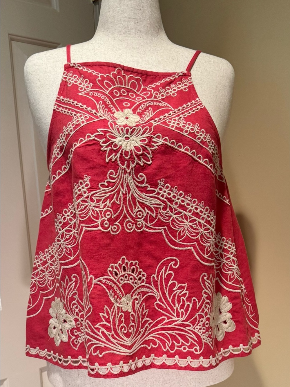 Red Embroidered Camisole Top